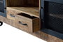 GINER Y COLOMER Meuble TV industriel en bois de manguier et métal, couleur naturel - 150 x 60 x 38 cm, structure en bois massif avec portes métal, finition artisanale